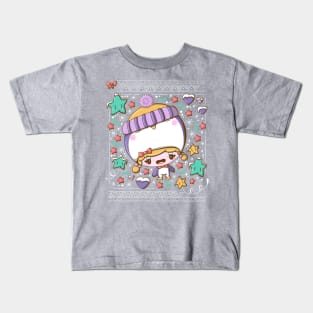 Cute festive penguin bubble head girl in kawaii style Kids T-Shirt